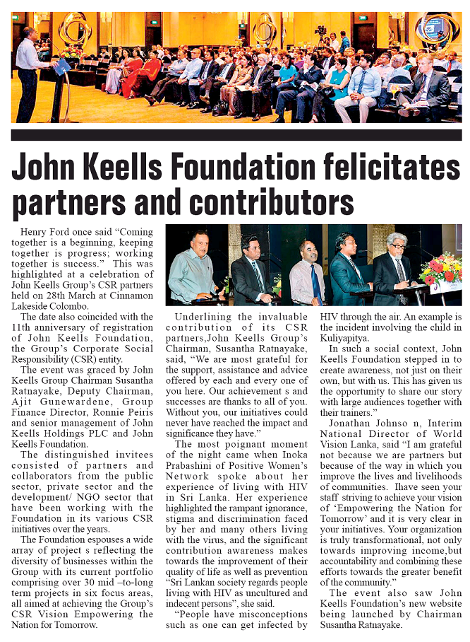 John Keells Foundation felicitates its partners and contributors in 'Empowering the Nation for Tomorrow'
